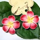 *FREE SHIPPING* E880 Ceramic Clay Red Flowers Hook Earrings 6cm