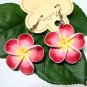 *FREE SHIPPING* E880 Ceramic Clay Red Flowers Hook Earrings 6cm