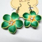 *FREE SHIPPING* E883 Ceramic Clay Green Flowers Hook Earrings 6cm