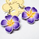 *FREE SHIPPING* E884 Ceramic Clay Purple Flowers Hook Earrings 6cm *Free Shipping*