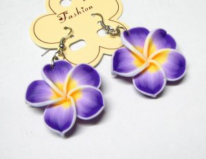 *FREE SHIPPING* E884 Ceramic Clay Purple Flowers Hook Earrings 6cm *Free Shipping*