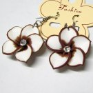 *FREE SHIPPING* E885 Brown & White Rhinestone Clay Hook Earrings 6cm