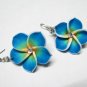 *FREE SHIPPING* HOOK EARRINGS E887 Ceramic Clay Blue Flower Hook Earrings 6cm