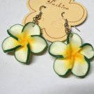 *FREE SHIPPING* HOOK EARRINGS E890 Green & Yellow Clay Flower Hook Earrings 6cm