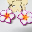 *FREE SHIPPING* HOOK EARRINGS E891 Pink & White Clay Flower Hook Earrings 6cm