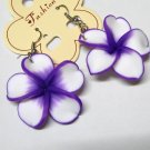 *FREE SHIPPING* HOOK EARRINGS E892 Purple & White Clay Flowers Hook Earrings 6cm