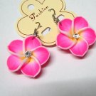*FREE SHIPPING* HOOK EARRINGS E893 Pink Ceramic Clay Flowers Hook Earrings 6cm