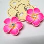 *FREE SHIPPING* HOOK EARRINGS E893 Pink Ceramic Clay Flowers Hook Earrings 6cm