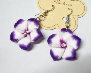 *FREE SHIPPING* HOOK EARRINGS E894 Rhinestone Ceramic Clay Flowers Hook Earrings 6cm