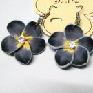 *FREE SHIPPING* E897 Ceramic Clay Black Flowers Hook Earrings 6cm