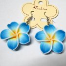 *FREE SHIPPING* E895 Ceramic Clay Blue Flowers Hook Earrings 6cm