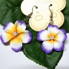 *FREE SHIPPING* E900 Clay Purple Flowers Rhinestone Hook Earrings 6cm