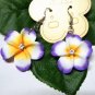 *FREE SHIPPING* E900 Clay Purple Flowers Rhinestone Hook Earrings 6cm