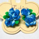 *FREE SHIPPING* STUD EARRINGS E901F Ceramic Clay Blue Rose Stud Earrings 2.5cm