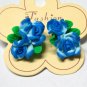 *FREE SHIPPING* STUD EARRINGS E901F Ceramic Clay Blue Rose Stud Earrings 2.5cm