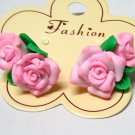 *FREE SHIPPING* STUD EARRINGS E903F Ceramic Clay Pink Rose Flowers Stud Earrings 2.5cm