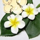 *FREE SHIPPING* STUD EARRINGS E902F Ceramic Clay White Flowers Hook Earrings 6cm