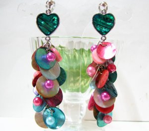 *FREE SHIPPING* Shell Earrings E401 Chamring Colorful Shell Clip On Earrings 8cm