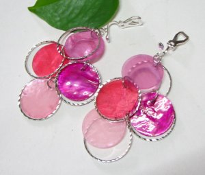 *FREE SHIPPING* SHELL EARRINGS E407 Charming Pink Shell Dangle Clip On Earrings 7cm