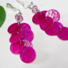 *FREE SHIPPING* E408 Pink Shell Glomorous Clip On Earrings 7cm