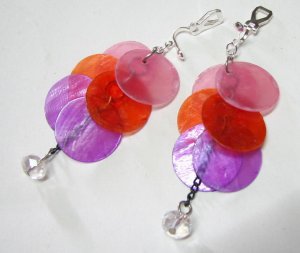 *FREE SHIPPING* E410 Colorful Shell Charming Clip On Earrings 7.5cm