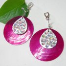 *FREE SHIPPING* E415 Rhinestone Pink Shell Fancy Clip On Earrings 5cm