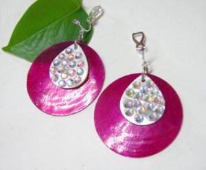 *FREE SHIPPING* E415 Rhinestone Pink Shell Fancy Clip On Earrings 5cm
