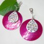 *FREE SHIPPING* E415 Rhinestone Pink Shell Fancy Clip On Earrings 5cm