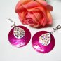 *FREE SHIPPING* E415 Rhinestone Pink Shell Fancy Clip On Earrings 5cm