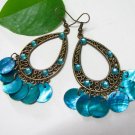 *FREE SHIPPING* Hook Earrings E424 Dangle Blue Shell Rhinestone Hook Earrings 7.5cm