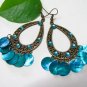 *FREE SHIPPING* Hook Earrings E424 Dangle Blue Shell Rhinestone Hook Earrings 7.5cm