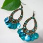 *FREE SHIPPING* Hook Earrings E424 Dangle Blue Shell Rhinestone Hook Earrings 7.5cm