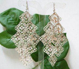 *FREE SHIPPING* E965 BlingBling Silverly Dangle Hook Earrings 10.5cm