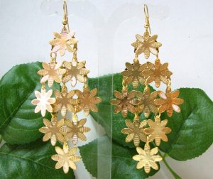 *FREE SHIPPING* E962 Charming Golden Floral Dangle Hook Earrings 6cm