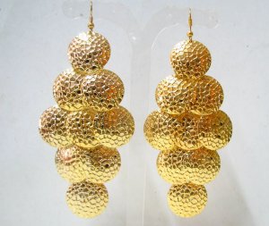 *FREE SHIPPING* E963 BlingBling Golden Dangle Hook Earrings 10.5cm