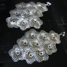 *FREE SHIPPING* E950 Silverly Floral Clip On Earrings H13cm Huge!!