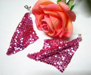 *FREE SHIPPING*E613 BlingBling Pink Dangle Clip On Earrings 10cm  Earrings 10cm