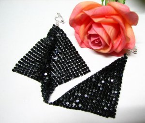 *FREE SHIPPING*E612 BlingBling Dark Dangle Clip On Earrings 10cm