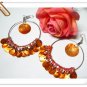 *FREE SHIPPING *E608 Shell BlingBling Orange Clip On Earrings 9cm