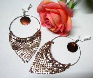*FREE SHIPPING *E606 Shell BlingBling Brown Clip On Earrings 10cm