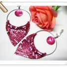 *FREE SHIPPING *E605 Shell BlingBling Pink Clip On Earrings 10cm