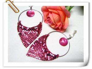 *FREE SHIPPING *E605 Shell BlingBling Pink Clip On Earrings 10cm