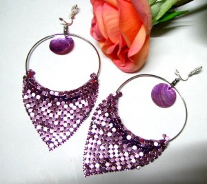 *FREE SHIPPING *E604 BlingBling Purple Charming Clip On Earrings 10cm