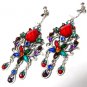 *FREE SHIPPING *E1688 Rhinestone Exotic Colorful Clip On Earrings 8cm