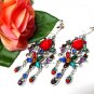 *FREE SHIPPING *E1688 Rhinestone Exotic Colorful Clip On Earrings 8cm