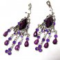 *FREE SHIPPING *E1684 Purple Rhinestone Clip On Earrings 7.5cm Charming!