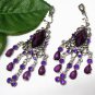 *FREE SHIPPING *E1684 Purple Rhinestone Clip On Earrings 7.5cm Charming!