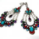 *FREE SHIPPING *E1682 Colorful Dangle Floral Clip On Earrings 8cm cOOl!!