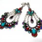 *FREE SHIPPING *E1682 Colorful Dangle Floral Clip On Earrings 8cm cOOl!!