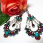 *FREE SHIPPING *E1682 Colorful Dangle Floral Clip On Earrings 8cm cOOl!!